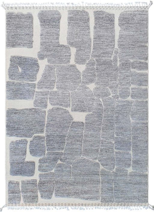 Full view of New Morocco rug from Pakistan, 247 × 178 cm in Gray tones