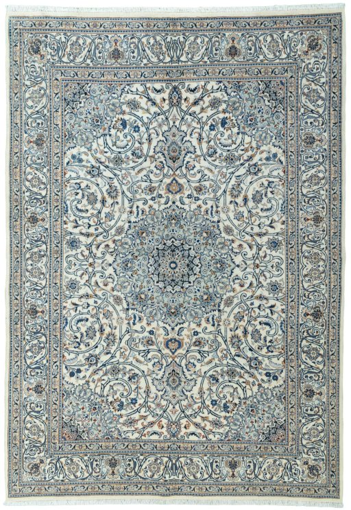 Full view of 2000s Kashmar rug from Iran / Persia, 293 × 205 cm in Beige tones