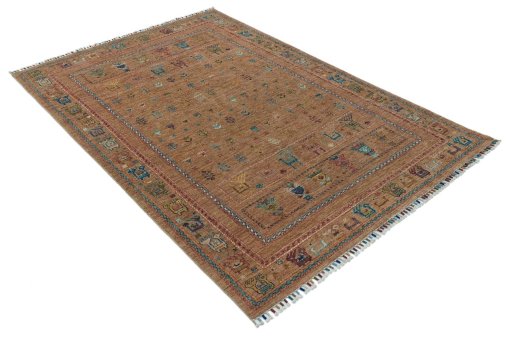 Corner detail of New Samarkand rug showing border pattern and Wool pile