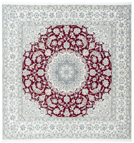 Full view of New Nain rug from Iran / Persia, 254 × 244 cm in Red tones