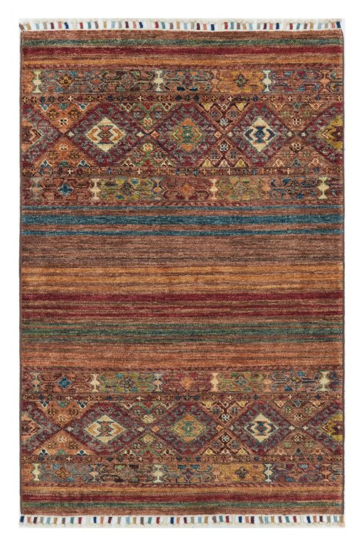 Full view of New Samarkand rug from Pakistan, 121 × 80 cm in Multi Color tones