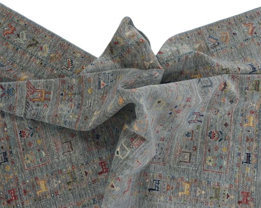Full view of New Samarkand rug from Pakistan, 240 × 168 cm in Gray tones
