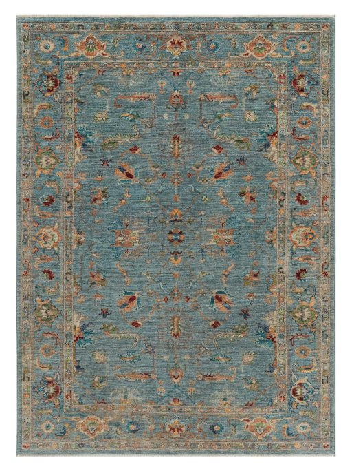 Full view of New Farahan rug from Pakistan, 197 × 144 cm in Blue tones