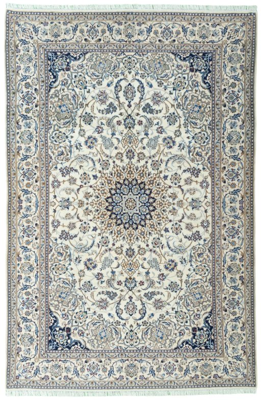 Full view of 2000s Nain rug from Iran / Persia, 305 × 201 cm in Beige tones