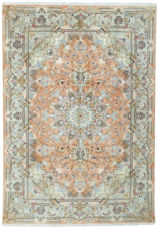 Full view of 2000s Tabriz 50/60/70 Raj rug from Iran / Persia, 295 × 205 cm in Red tones