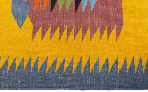 Close-up detail of New Kilim Sofre rug from Turkey showing Wool weave