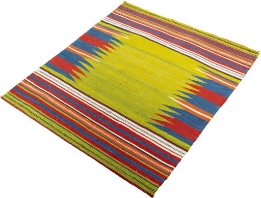 Corner detail of New Kilim Sofre rug showing border pattern and Wool pile