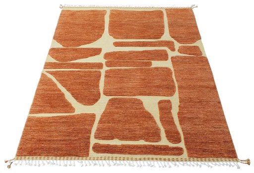 Corner detail of New Morocco rug showing border pattern and Wool pile