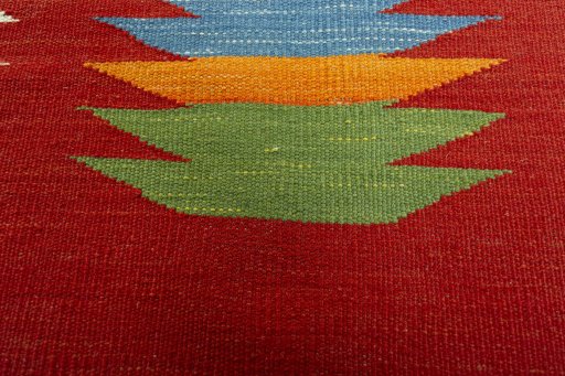 Backside of handmade New Kilim Sofre rug showing knot structure and weave density