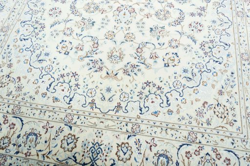 Close-up detail of 2000s Nain rug from Iran / Persia showing Wool weave