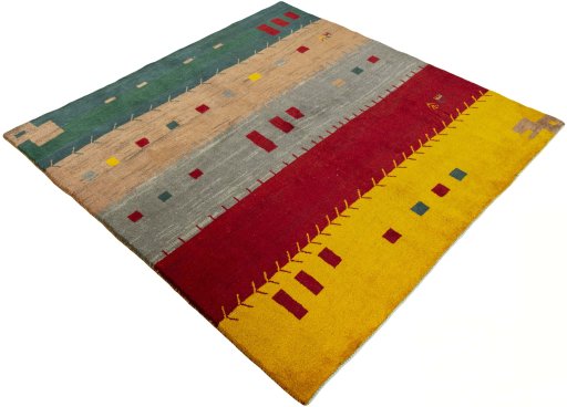 Close-up detail of 2000s Persian Gabbeh rug from Pakistan showing Wool weave