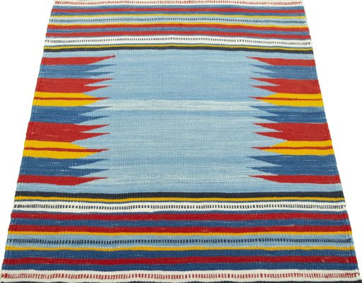 Close-up detail of New Kilim Sofre rug from Turkey showing Wool weave