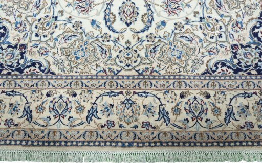 Full view of 2000s Nain rug from Iran / Persia, 305 × 201 cm in Beige tones