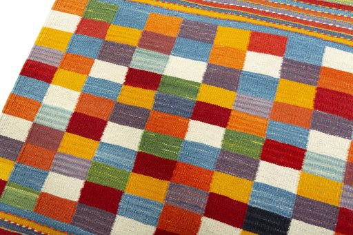 Surface texture of New Kilim Sofre rug with natural Wool and intricate pattern