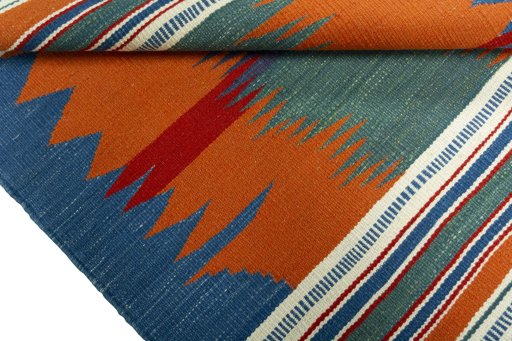 Full view of New Kilim Sofre rug from Turkey, 96 × 89 cm in Multi Color tones