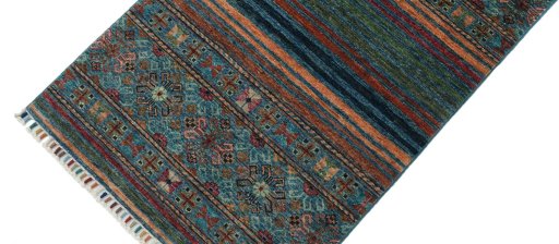 Backside of handmade New Samarkand rug showing knot structure and weave density
