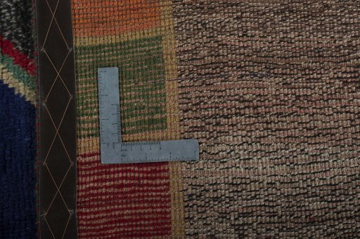 Close-up detail of 1970s Persian Gabbeh rug from Iran / Persia showing Wool weave