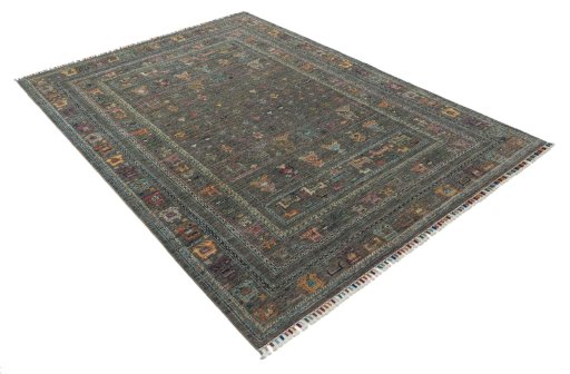 Corner detail of New Samarkand rug showing border pattern and Wool pile