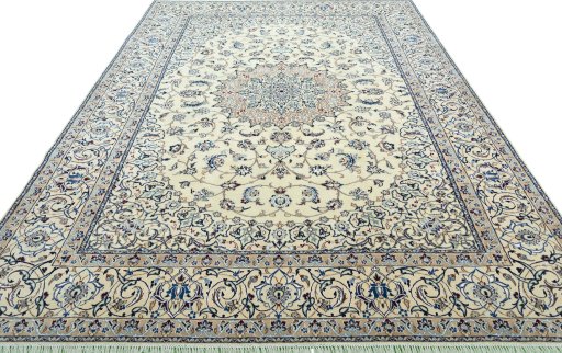 Surface texture of 2000s Nain rug with natural Wool and intricate pattern