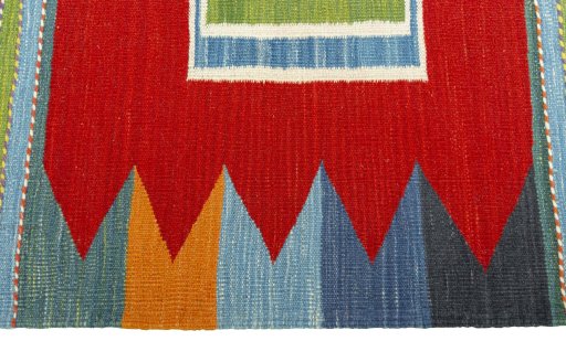 Close-up detail of New Kilim Sofre rug from Turkey showing Wool weave