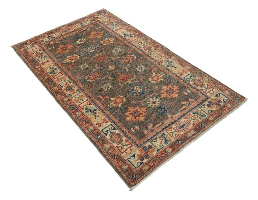 Corner detail of New Kazak rug showing border pattern and Wool pile