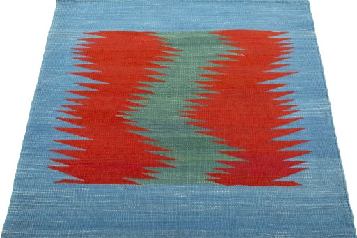 Close-up detail of New Kilim Sofre rug from Turkey showing Wool weave