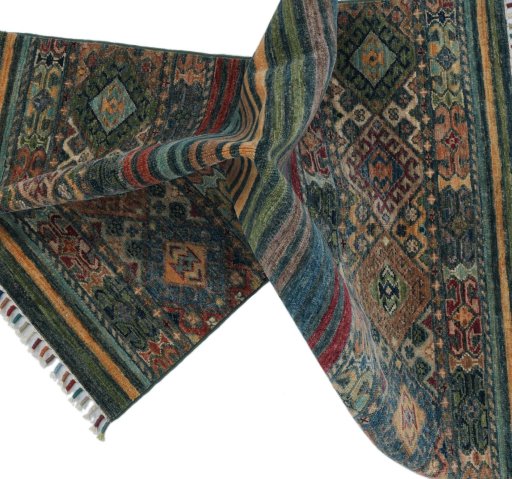 Full view of New Samarkand rug from Pakistan, 124 × 81 cm in Green tones