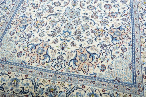 Close-up detail of 2000s Nain rug from Iran / Persia showing Wool weave