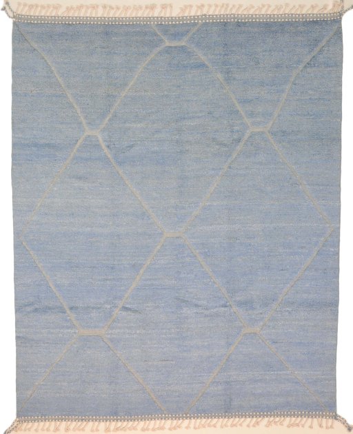 Full view of New Morocco rug from Pakistan, 307 × 249 cm in Gray tones