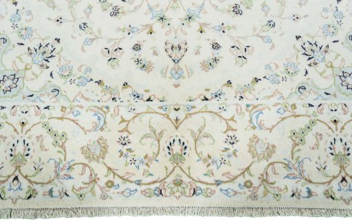 Full view of New Kashan rug from Iran / Persia, 308 × 196 cm in Beige tones