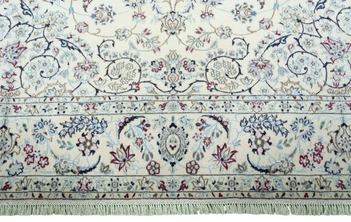 Full view of 2000s Nain rug from Iran / Persia, 366 × 240 cm in Beige tones