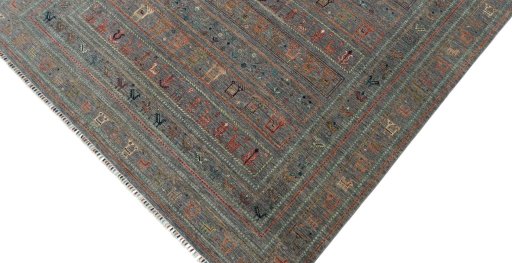 Backside of handmade New Samarkand rug showing knot structure and weave density