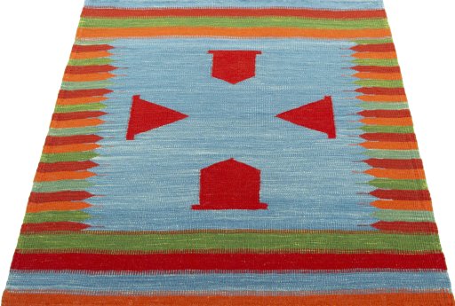 Close-up detail of New Kilim Sofre rug from Turkey showing Wool weave