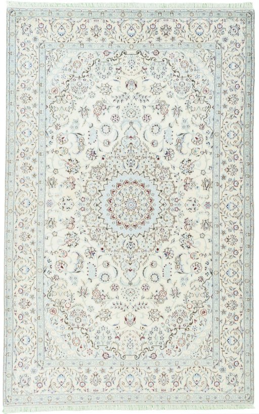 Full view of 2000s Nain rug from Iran / Persia, 320 × 202 cm in Beige tones