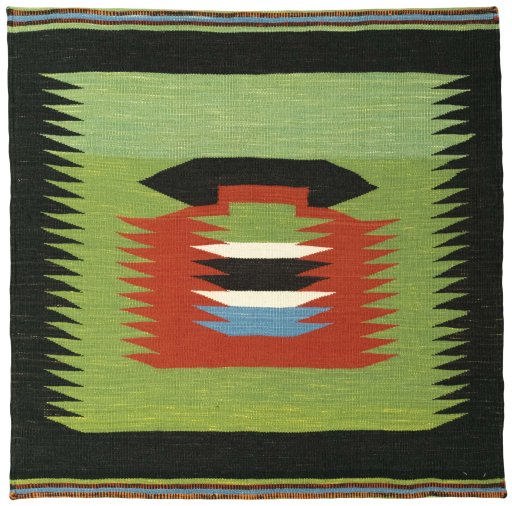 Full view of New Kilim Sofre rug from Turkey, 103 × 104 cm in Multi Color tones