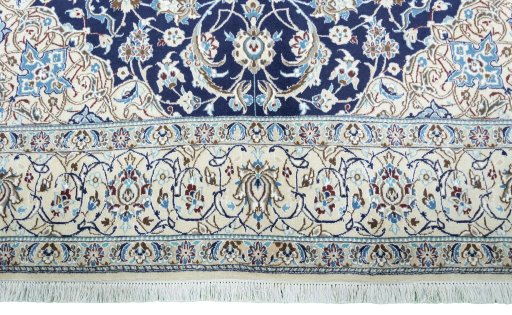 Full view of New Nain rug from Iran / Persia, 309 × 198 cm in Blue tones