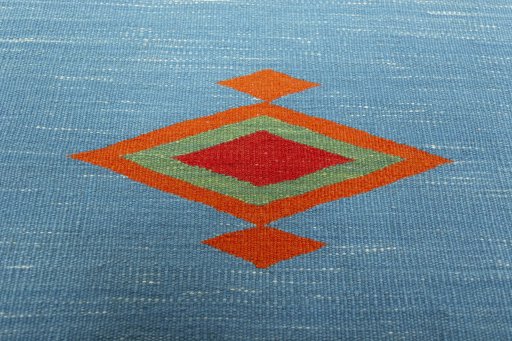 Backside of handmade New Kilim Sofre rug showing knot structure and weave density
