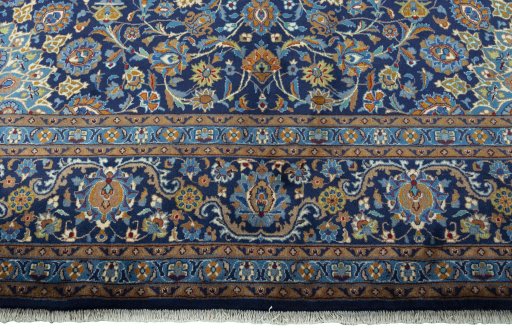 Full view of 2000s Kashmar rug from Iran / Persia, 393 × 300 cm in Blue tones