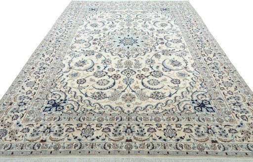 Surface texture of 2000s Nain rug with natural Wool and intricate pattern