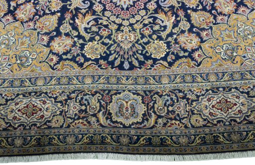 Full view of 2000s Kashan rug from Iran / Persia, 354 × 251 cm in Blue tones