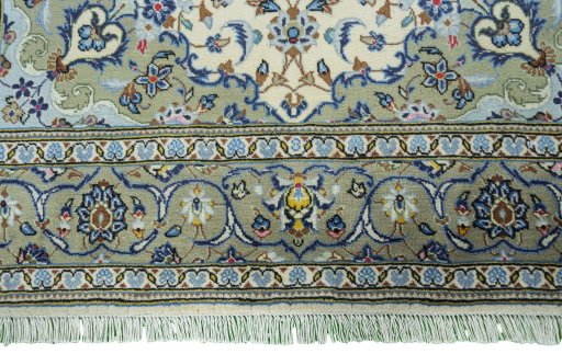 Full view of 2000s Kashan rug from Iran / Persia, 219 × 144 cm in Beige tones