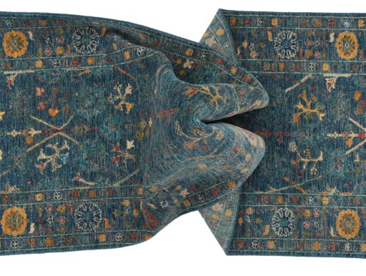 Full view of New Farahan rug from Pakistan, 250 × 81 cm in Blue tones