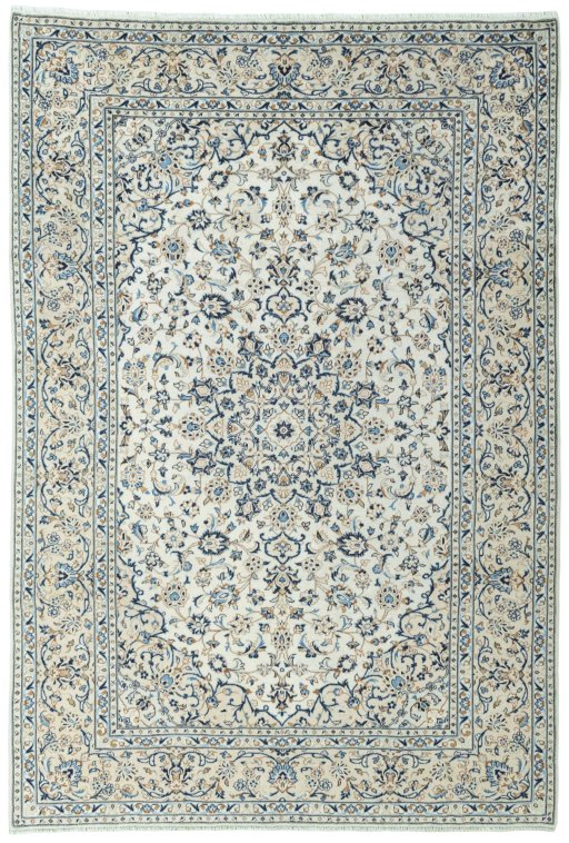 Full view of 2000s Kashan rug from Iran / Persia, 354 × 240 cm in Beige tones