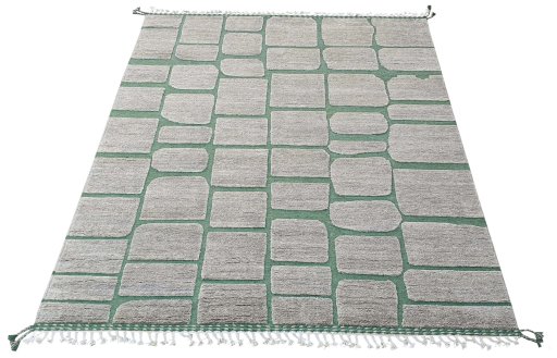 Corner detail of New Morocco rug showing border pattern and Wool pile