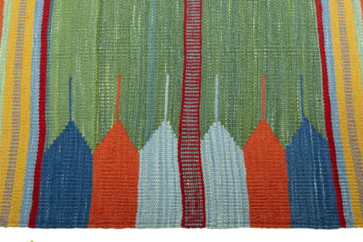 Close-up detail of New Kilim Sofre rug from Turkey showing Wool weave