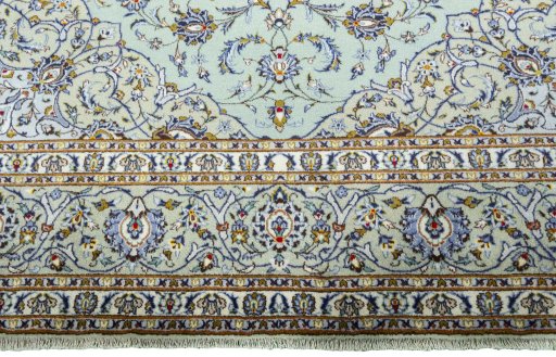 Full view of 2000s Kashan rug from Iran / Persia, 354 × 257 cm in Green tones