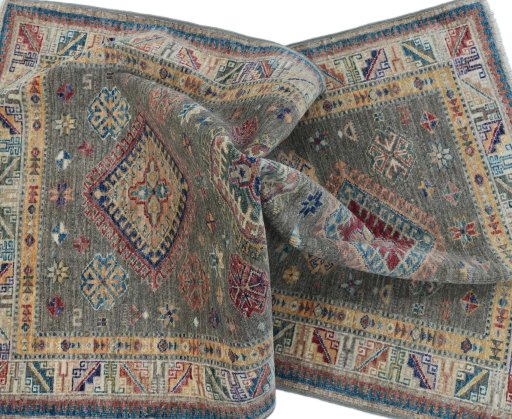 Full view of New Kazak rug from Pakistan, 161 × 98 cm in Gray tones