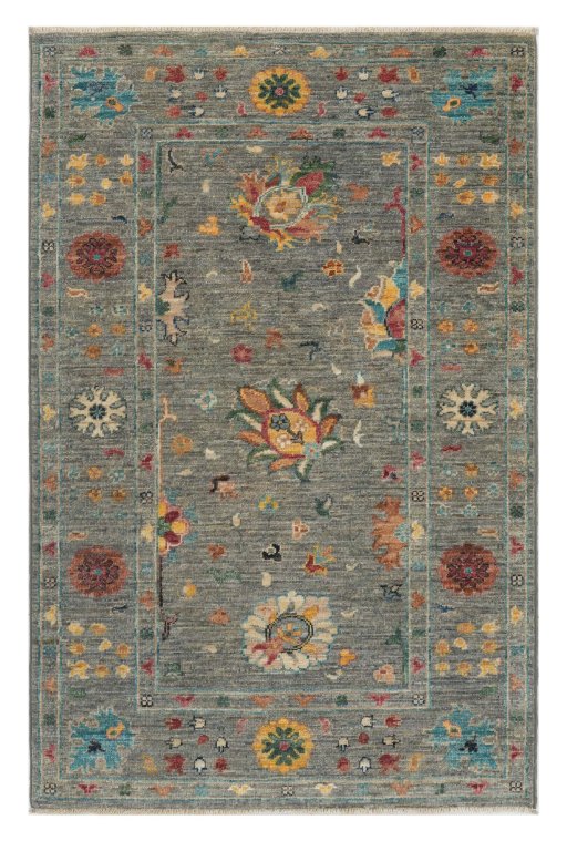 Full view of New Farahan rug from Pakistan, 124 × 80 cm in Gray tones