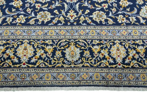 Full view of 2000s Kashan rug from Iran / Persia, 395 × 289 cm in Blue tones