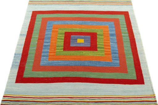 Close-up detail of New Kilim Sofre rug from Turkey showing Wool weave